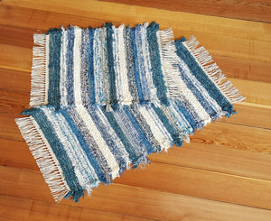Kitchen, Bathroom or Door Entry Rug Set - 20" x 36" & 20" x 25" Country Blue & Creme