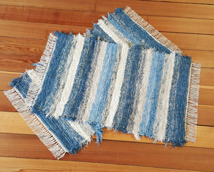 Kitchen, Bedroom or Door Entry Rug Set - 24" x 38" & 24" x 37" Country Blue & Ivory