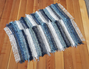 Kitchen or Bedroom Rug Set - 24 " x 43" & 24" x 42"  Navy, Dusty Blue & Gray